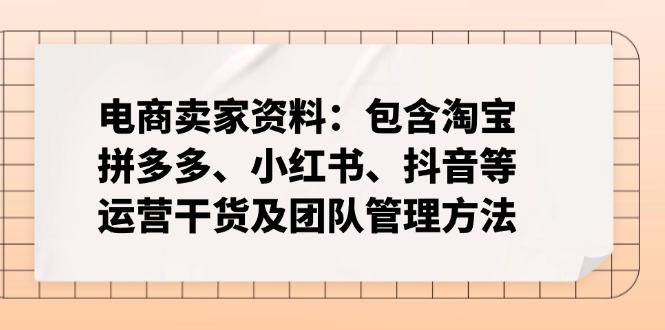 电商卖家资料：包含淘宝、拼多多、小红书、抖音等运营干货及团队管理方法耀梦项目-副业赚钱-互联网创业-资源整合耀梦网赚