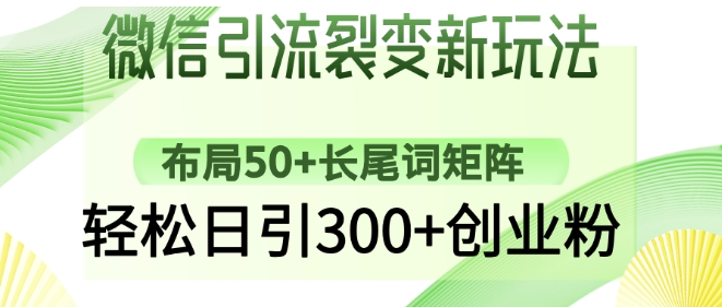 微信引流裂变新玩法：布局50+长尾词矩阵，轻松日引300+创业粉耀梦项目-副业赚钱-互联网创业-资源整合耀梦网赚