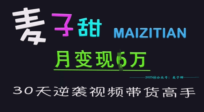 麦子甜30天逆袭视频带货高手，单月变现6W加特训营耀梦项目-副业赚钱-互联网创业-资源整合耀梦网赚