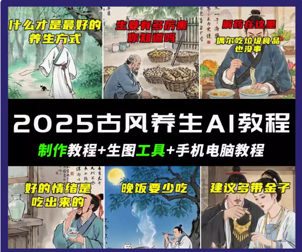 抖音AI古风养生视频教程日入五张 轻松涨粉 10W+耀梦项目-副业赚钱-互联网创业-资源整合耀梦网赚